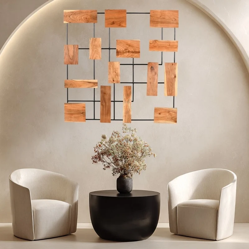 Wand-Deko-Objekt PARETO 120x120cm Unikat Akazienholz Wandbild