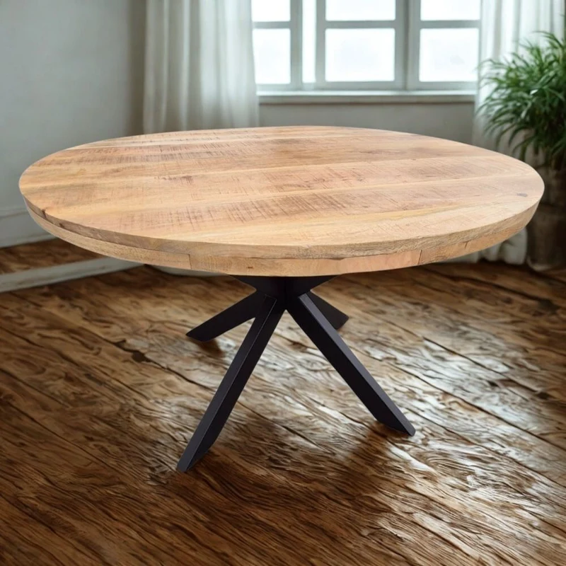 Massivholz Esstisch CRAFT rund 80cm Mangoholz Metallgestell