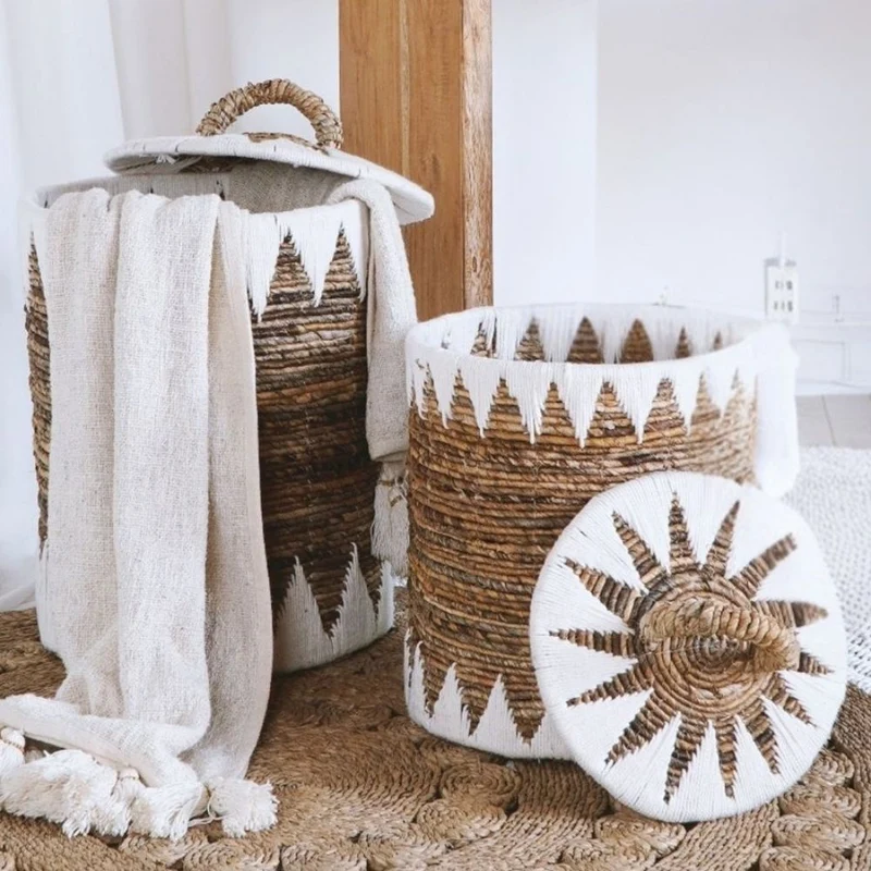 Natur Korb RUSH 55cm rund Binsen geflochten natural Handmade