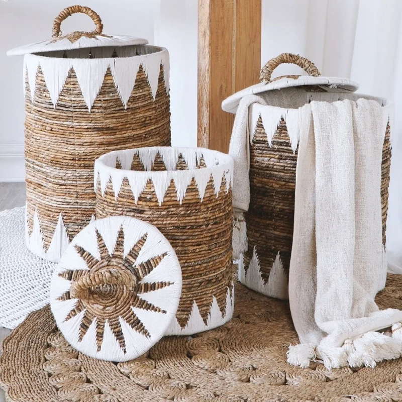 Natur Korb RUSH 45cm rund Binsen geflochten natural Handmade