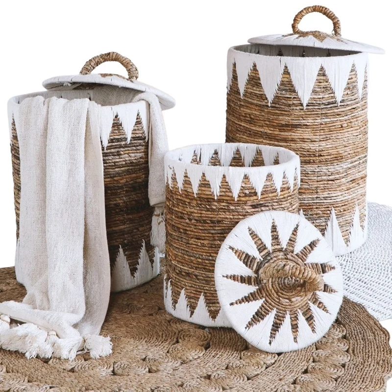 3-tlg. Korbset RUSH 65cm rund Binsen geflochten natural Handmade
