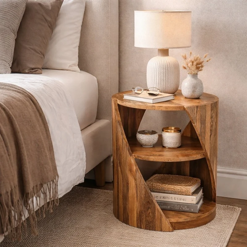 Massivholz Beistelltisch KITAR-D 55cm Mangoholz natural Handmade