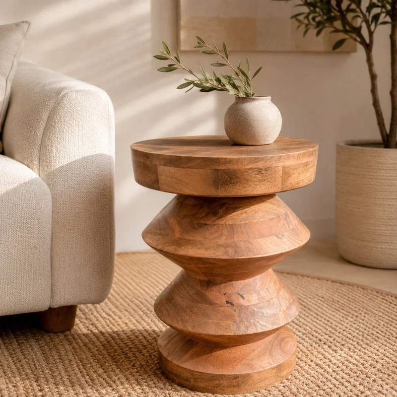 Massivholz Beistelltisch KITAR-C 50cm Mangoholz natural Handmade