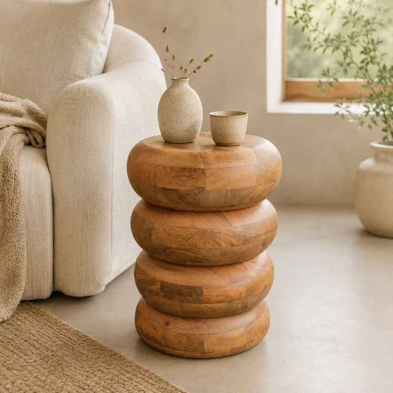 Massivholz Beistelltisch KITAR-A 50cm Mangoholz natural Handmade
