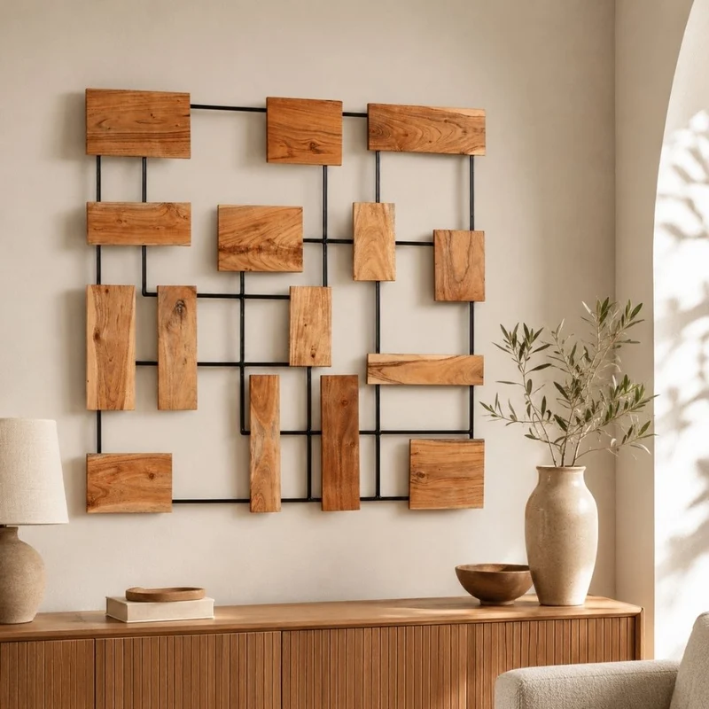 Wand-Deko-Objekt PARETO 100x100cm Unikat Akazienholz Wandbild