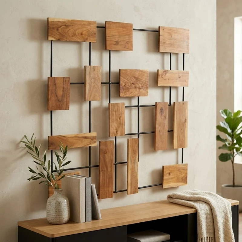 Wand-Deko-Objekt PARETO 70x70cm Unikat Akazienholz Wandbild