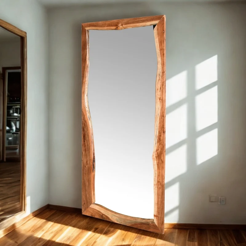 Massivholz-Spiegel CURVO 180x90cm Akazie Wandspiegel Baumkante