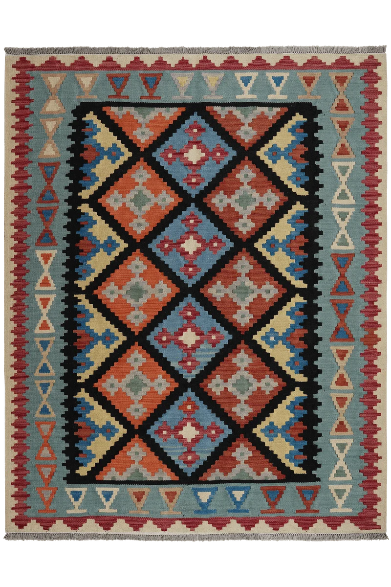 Kelim Gashgai · Handgewebt – Schwarz, 193x155 cm