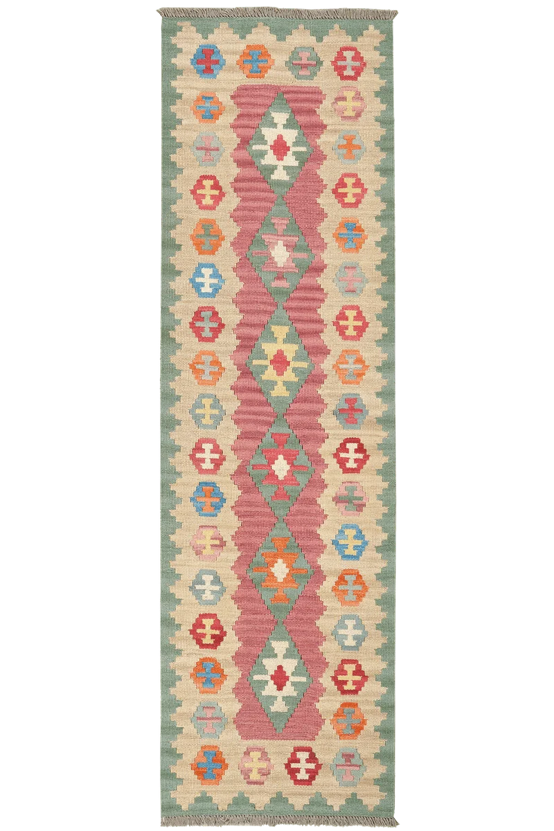 Kelim Gashgai · Handgewebt – Türkis, 193x56 cm