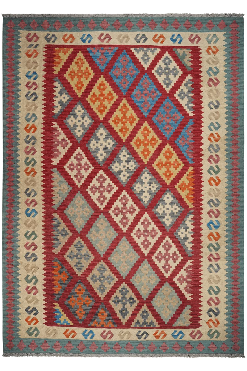 Kelim Gashgai · Handgewebt – Rot, 293x213 cm