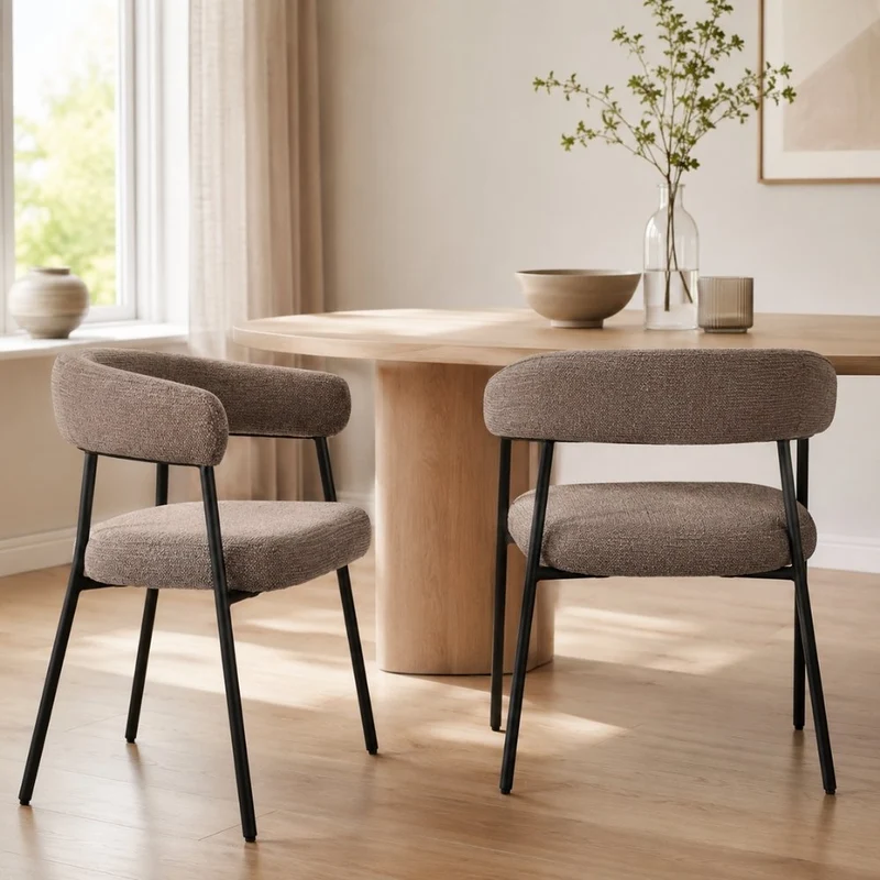 2er Set Esszimmerstuhl SPOLETO Polsterstuhl braun taupe Metall