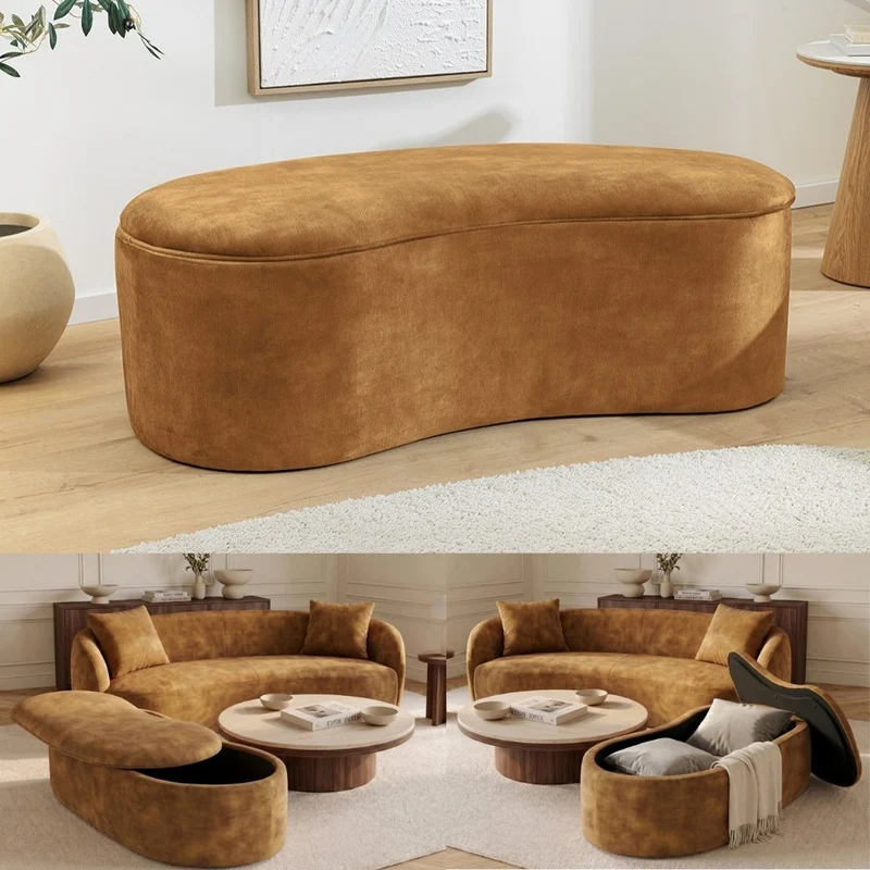 Design Polsterbank ARCO 120cm senf-gelb Samt Sitzbank Stauraum