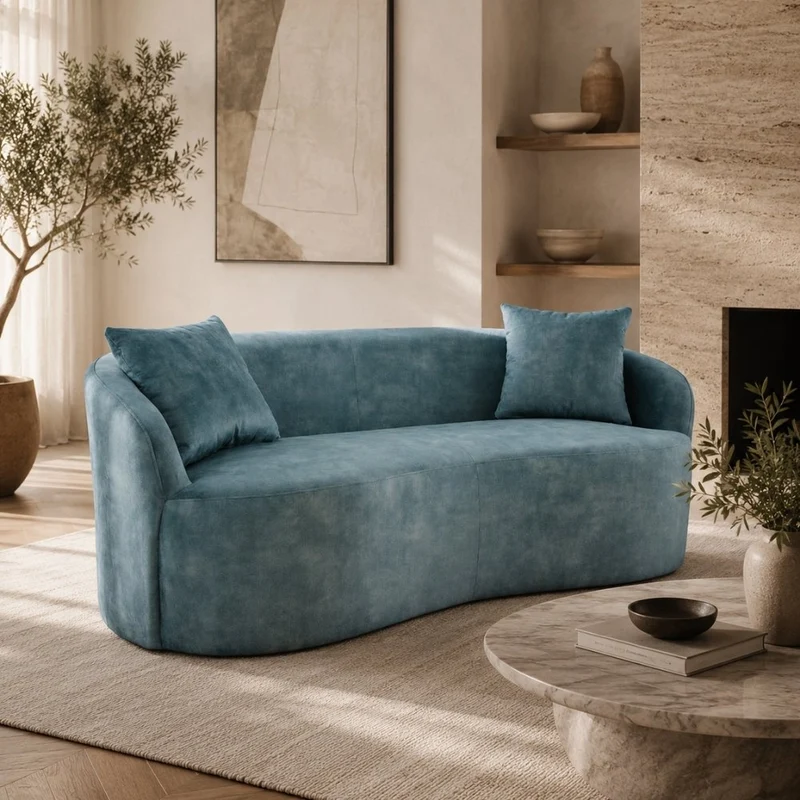 Design Sofa ARCO petrol 2-Sitzer Couch Samt 180 cm Federkern