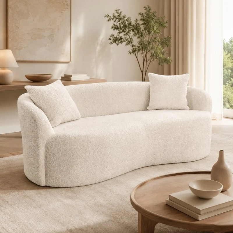 Design Sofa ARCO champagner beige 2-Sitzer Bouclé 180cm Federkern