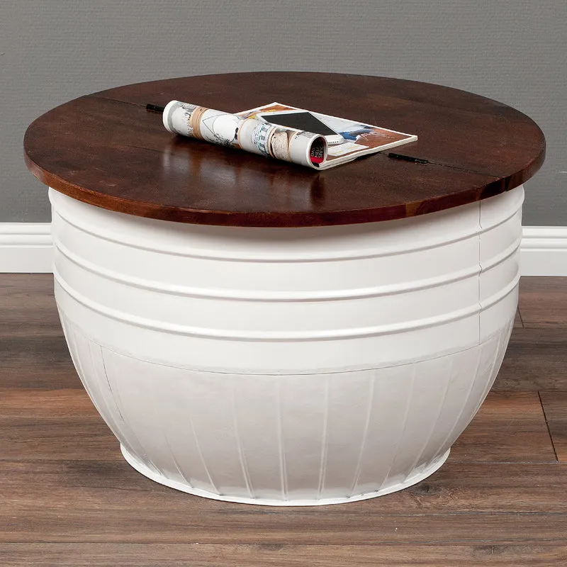 Couchtisch TAN Weiß Dark Brown-M ca. D60cm Akazie Beistelltisch