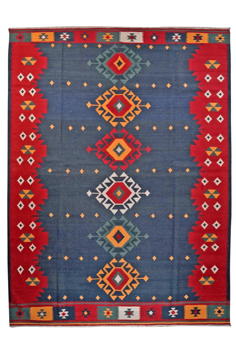 Kelim Gashgai · Handgewebt – Blau, 400x307 cm