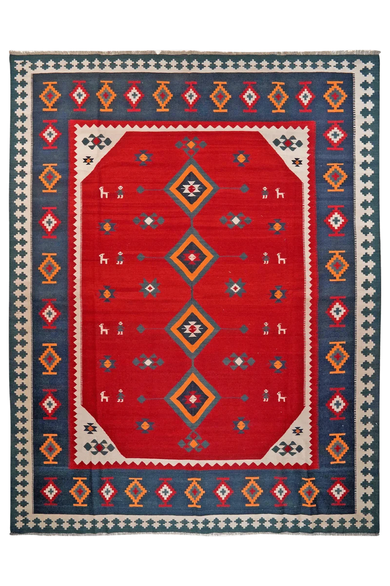Kelim Gashgai · Handgewebt – Rot, 395x311 cm