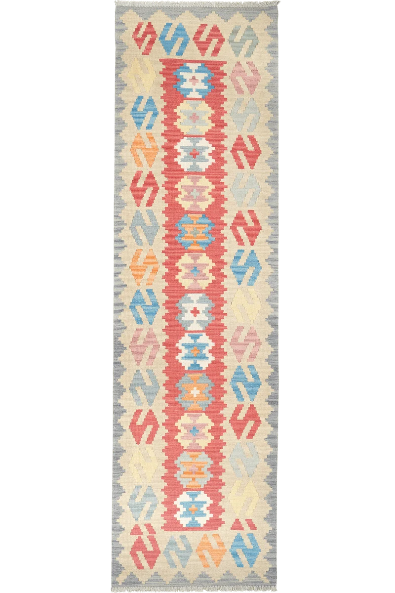 Kelim Gashgai · Handgewebt – Rot, 295x81 cm