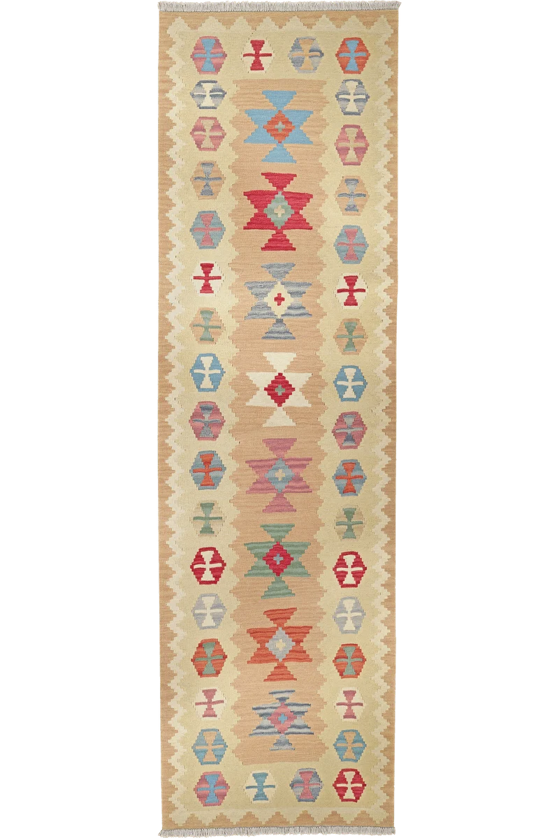 Kelim Gashgai · Handgewebt – Beige, 297x86 cm