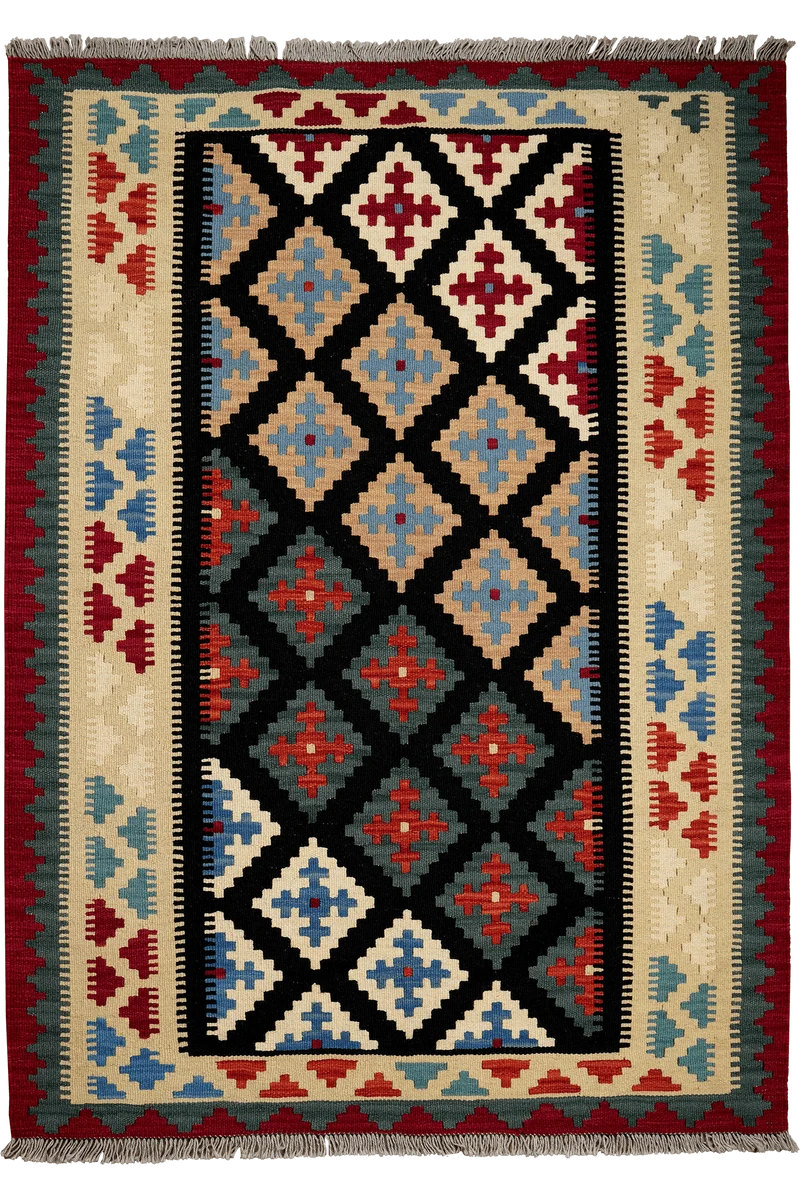 Kelim Gashgai · Handgewebt – Schwarz, 180x130 cm