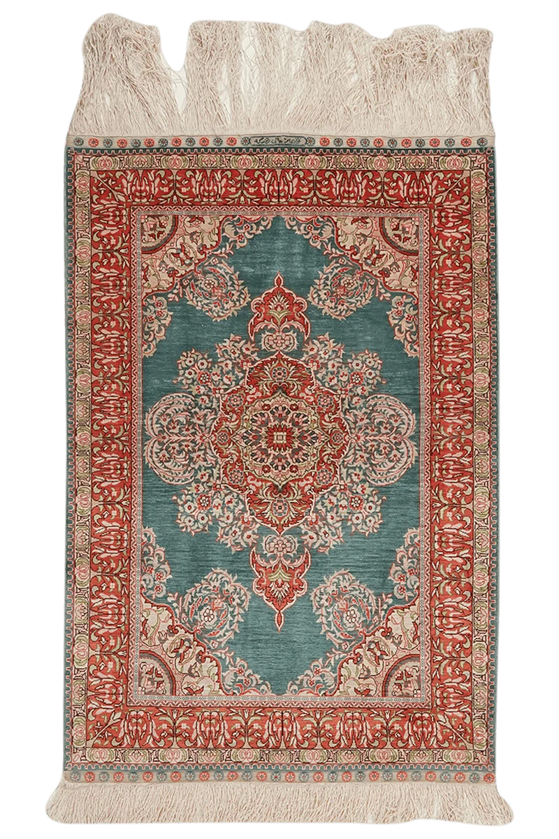 Hereke-Seide · Handgeknüpft – Türkis, 96x66 cm
