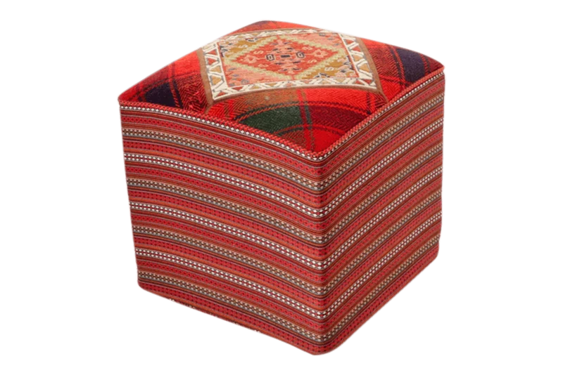 Kelim Pouf · Handgefertigt – Bunt, 47x47 cm