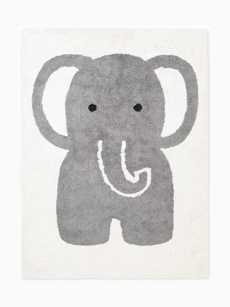 Waschbarer Kinderteppich Elefant Emil Creme Grau