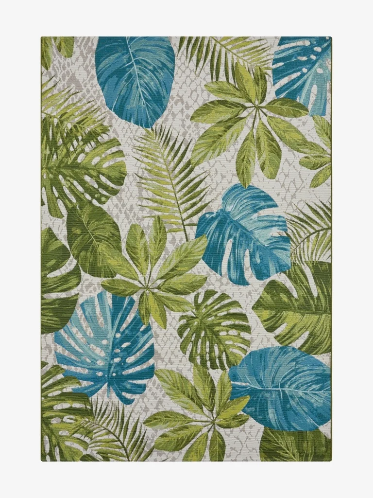 Outdoor Teppich Tropical Blätter Grün/Blau