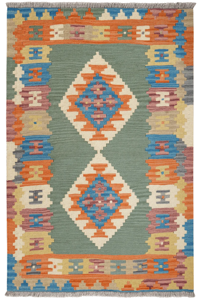 Kelim Gashgai · Handgewebt – Grün, 152x101 cm