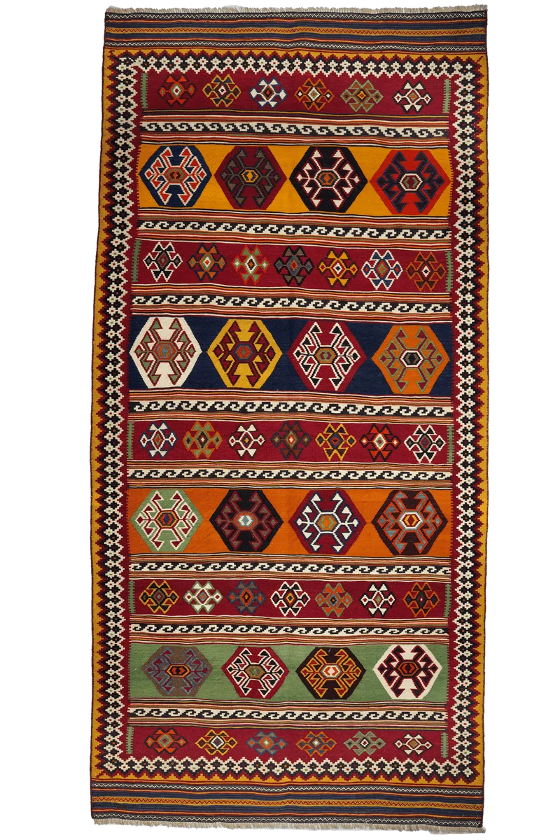 Kelim Gashgai Old · Handgewebt – Bunt, 303x147 cm