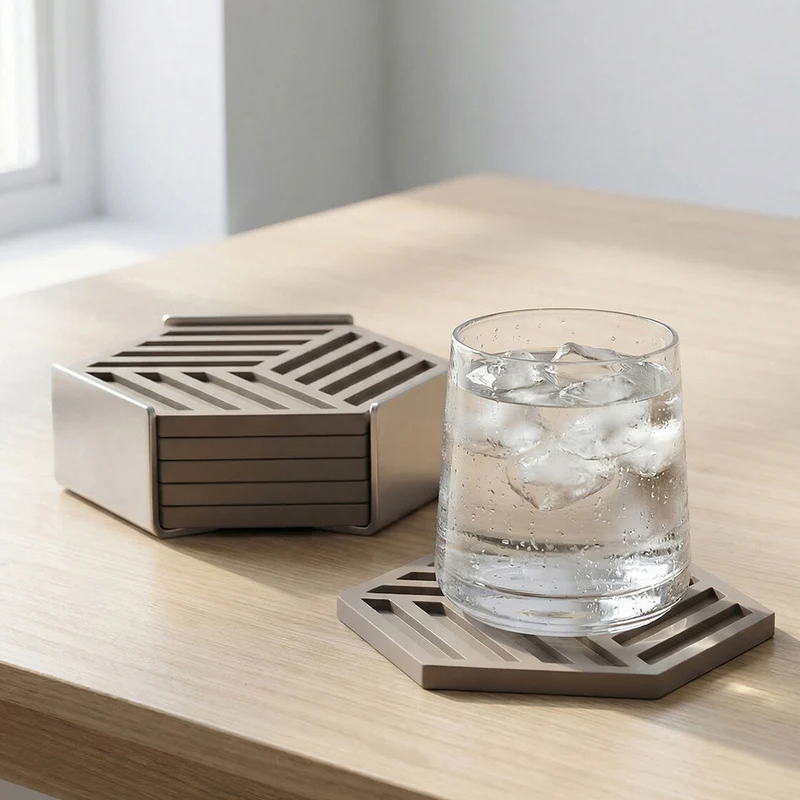 Hexagon Coasters, Set of 6 - Taupe