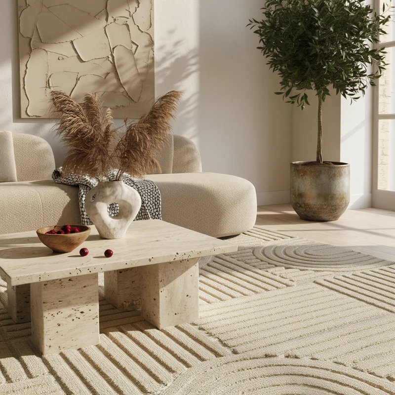 3D Hochflor-Teppich Skandinavisch Boho – Waschbar | Hoch-Tief-Effekt | Saugroboter-geeignet