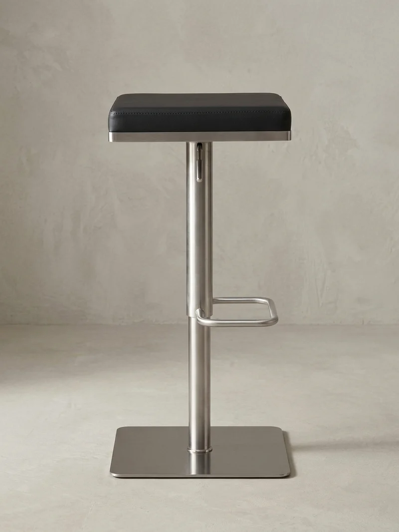 Barhocker – Schwarz, Kunstleder, Edelstahl, höhenverstellbar, drehbar, gepolstert, Modern