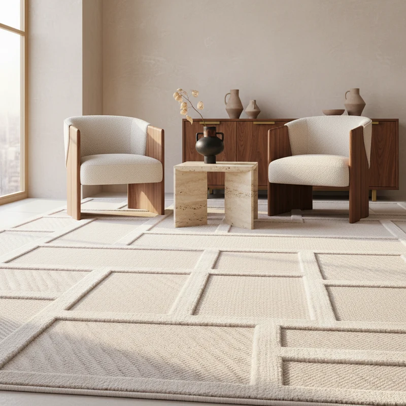 Outdoor-Teppich Rechteckige 3D-Struktur – Waschbar | Modernes Relief für Balkon