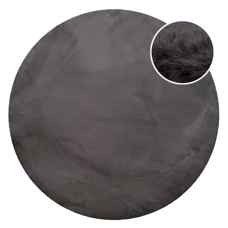 Kunstfell Teppich Rund Anthrazit flauschig und weich "Anna" WECONhome Basics