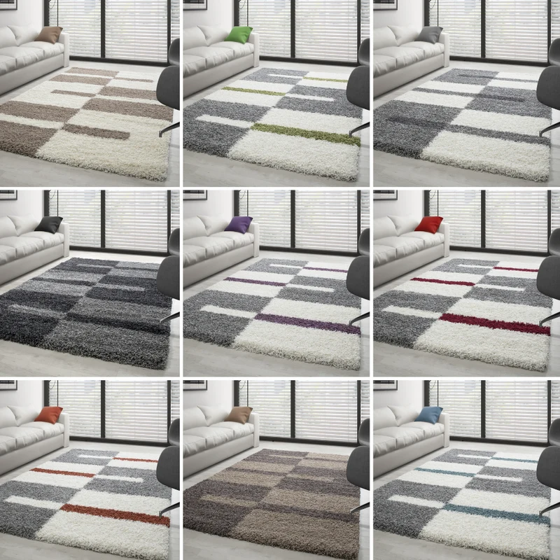 Carpettex Hochflor Teppich Shaggy Karo Weich Pflegeleicht