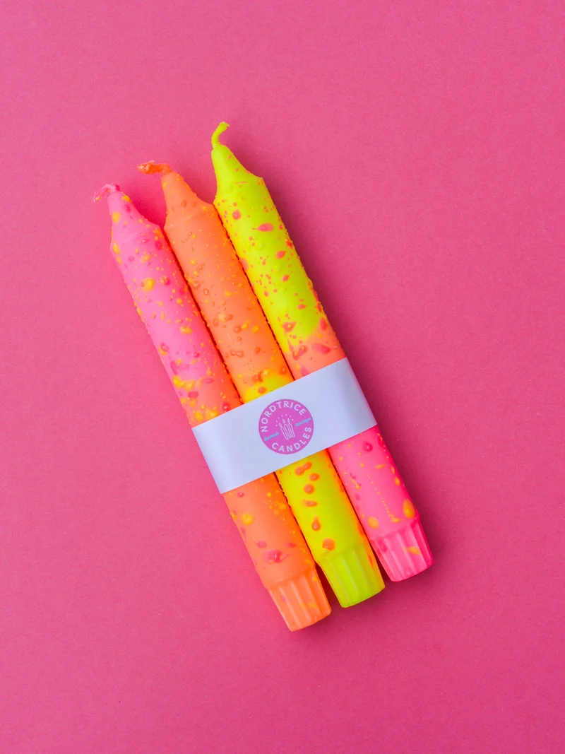 Stabkerzen Neonpink, 3er-Set