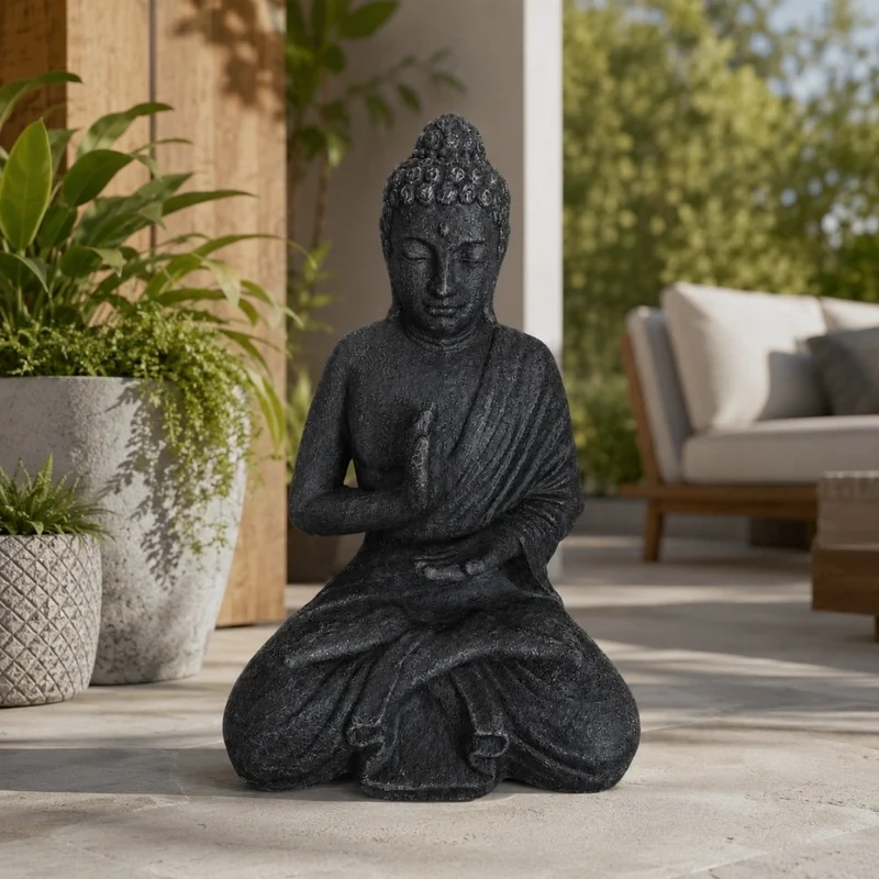 Dekorative Figur BUDDHA PROTECT 80cm antik-schwarz Garten Indoor