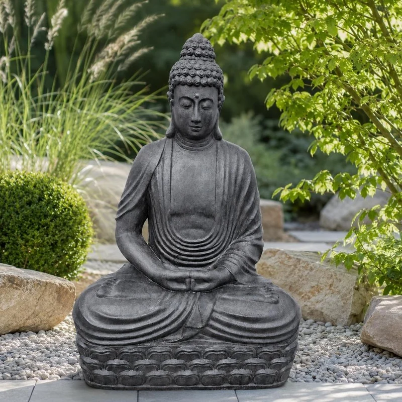 Dekorative Figur BUDDHA PRAYER 160cm anthrazit Garten Indoor