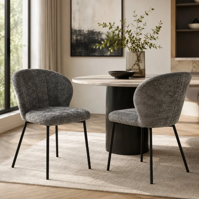 Modernes 2-tlg. Stuhlset ROXI grau meliert Metallgestell schwarz