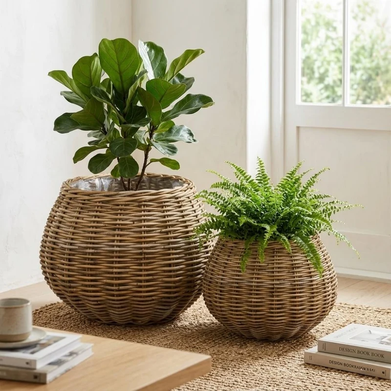 Natürliches 2-tlg. Korbset VERONA 55cm Kubu-Rattan Pflanzkorb