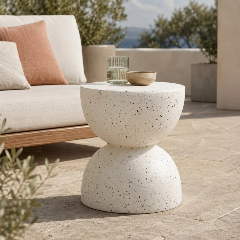 Design Beistelltisch FIBRA 45cm Fieberglass Outdoor Terrazzo-Look
