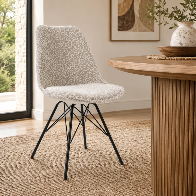 4er Set Design-Klassiker Stuhl NORWAY beige-grau Leopard-Muster