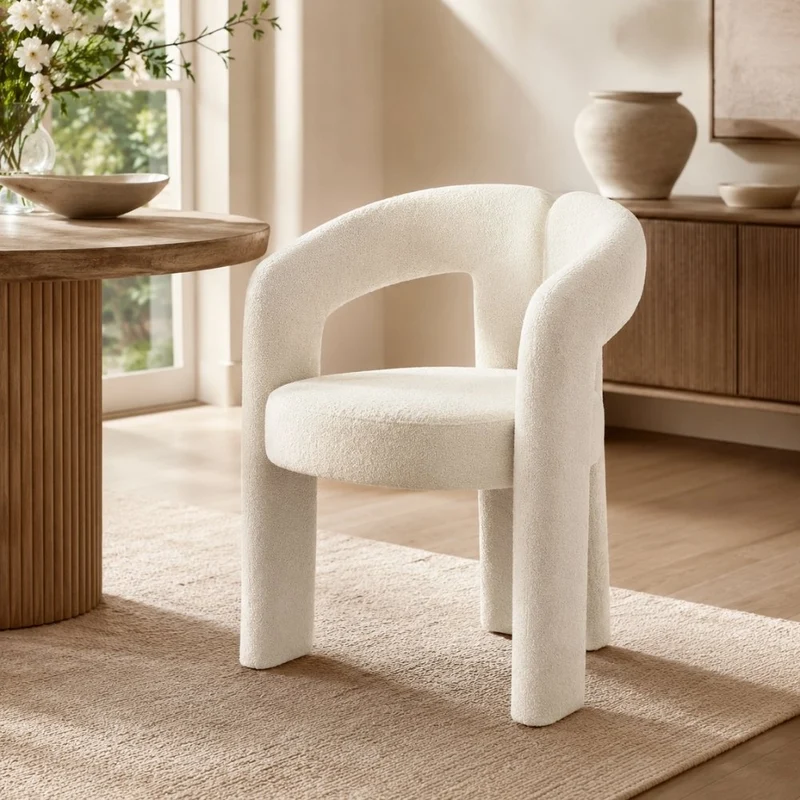 Design Stuhl REDONDO creme-weiss Chenille mit Armlehnen