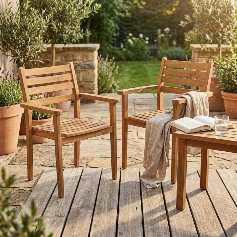 2er Set Teakstuhl MICA - stapelbar - Teakholz für Terrasse Balkon