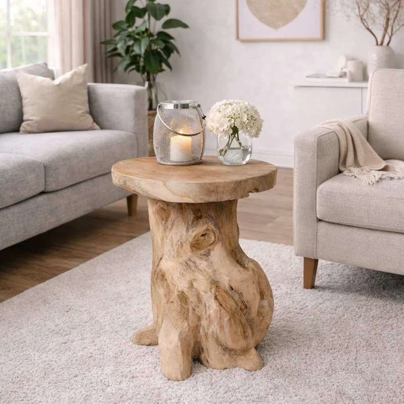 Massiver Beistelltisch FUNGO 40cm Teakholz