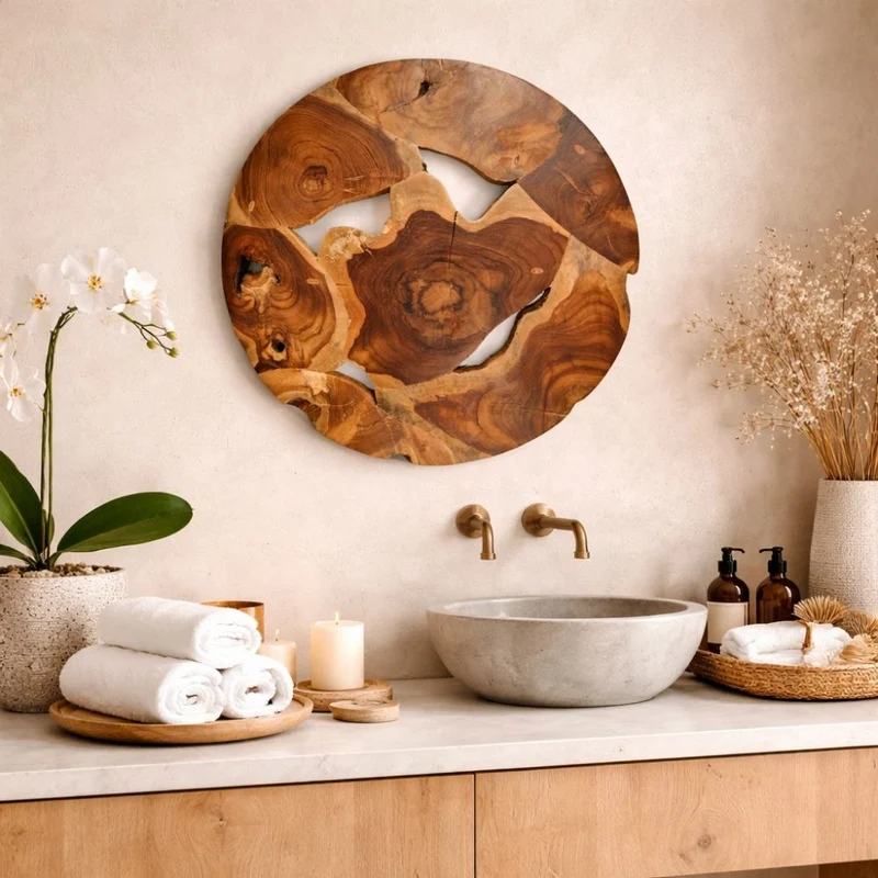 Wand-Deko aus Teakholz BAGIAN rund 40 cm Unikat Wandbild