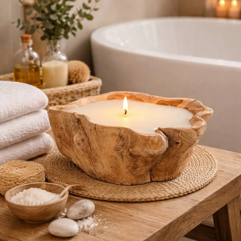 Individuelle Teak Kerze CERO ca. D30cm Unikat