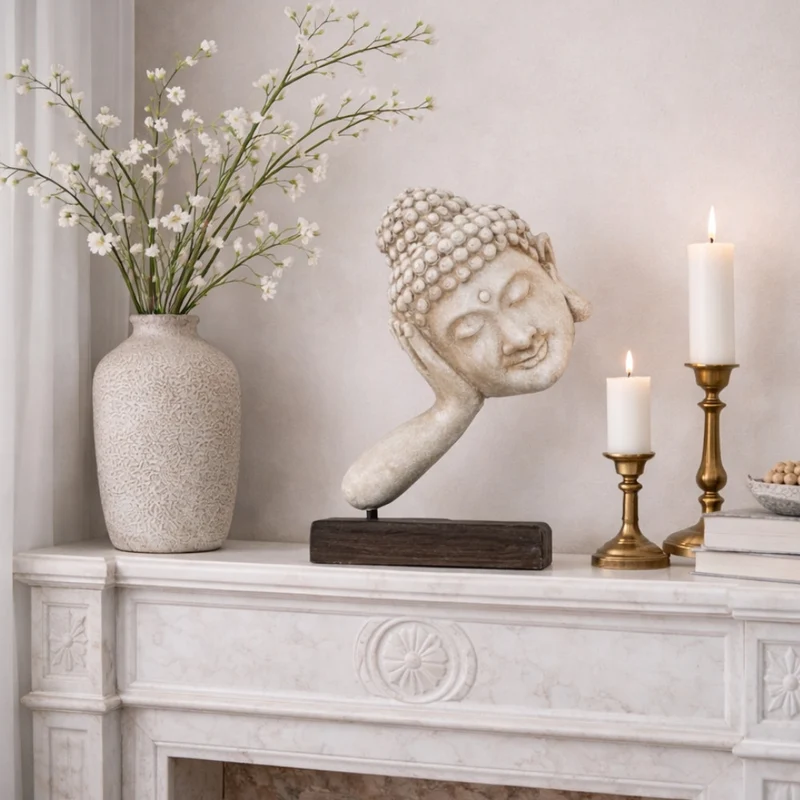 Spirituelle Buddha Statue RELAX 40cm antik-weiss Deko Skulptur