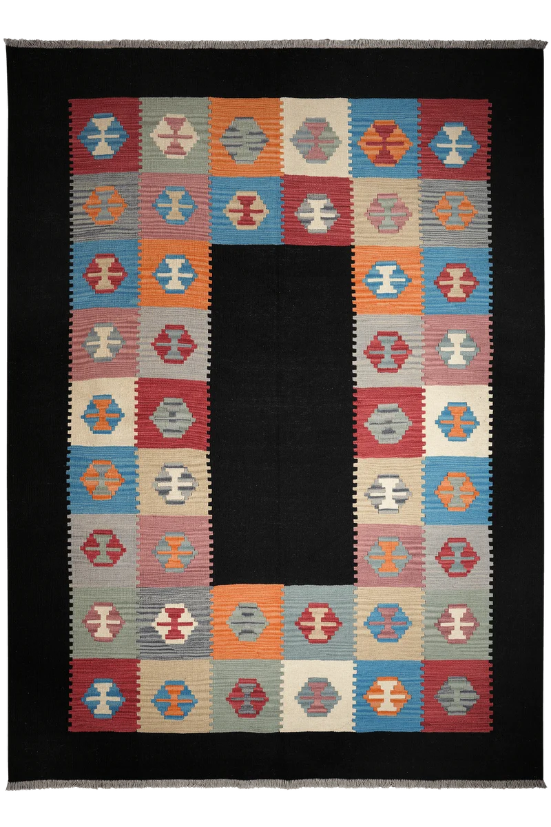 Kelim Gashgai · Handgewebt – Schwarz, 289x209 cm